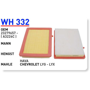 Wh332 Oem 23279657 Chevrolet lyg-lyx Otomobil hava filtre air filter