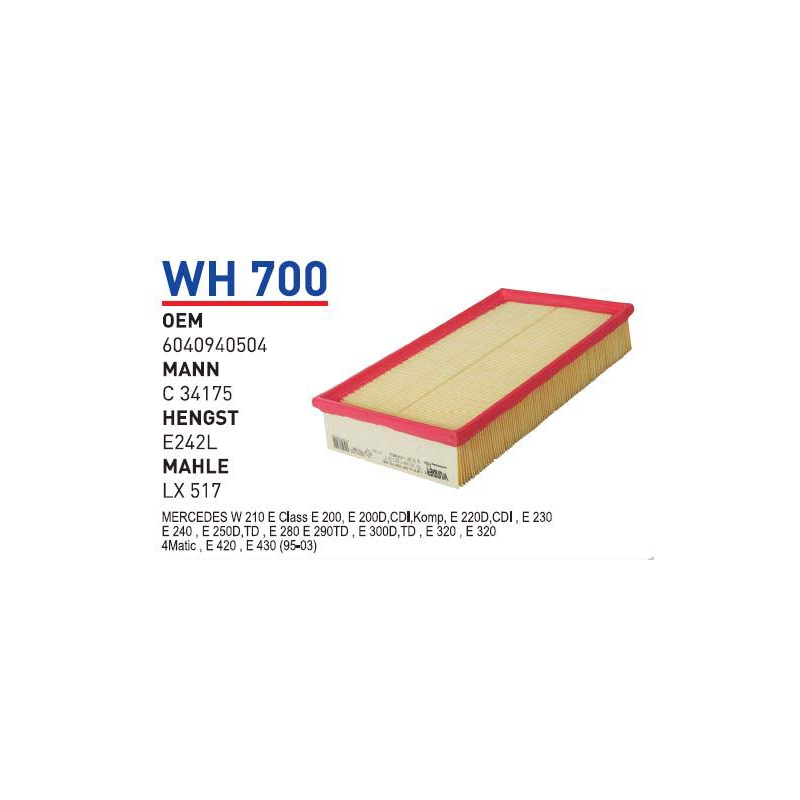 Wh700 Oem 6040940504 MERCEDES 124/210 E200 E200 D Otomobil hava filtre air filter