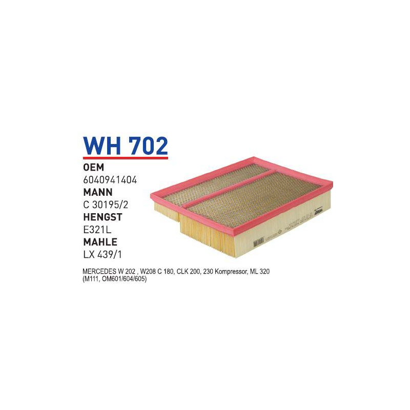 Wh702 Oem 6040941404 Mercedes 202 CLK 200-230 Kompressor C 200 ML 320 Otomobil hava filtre air filter