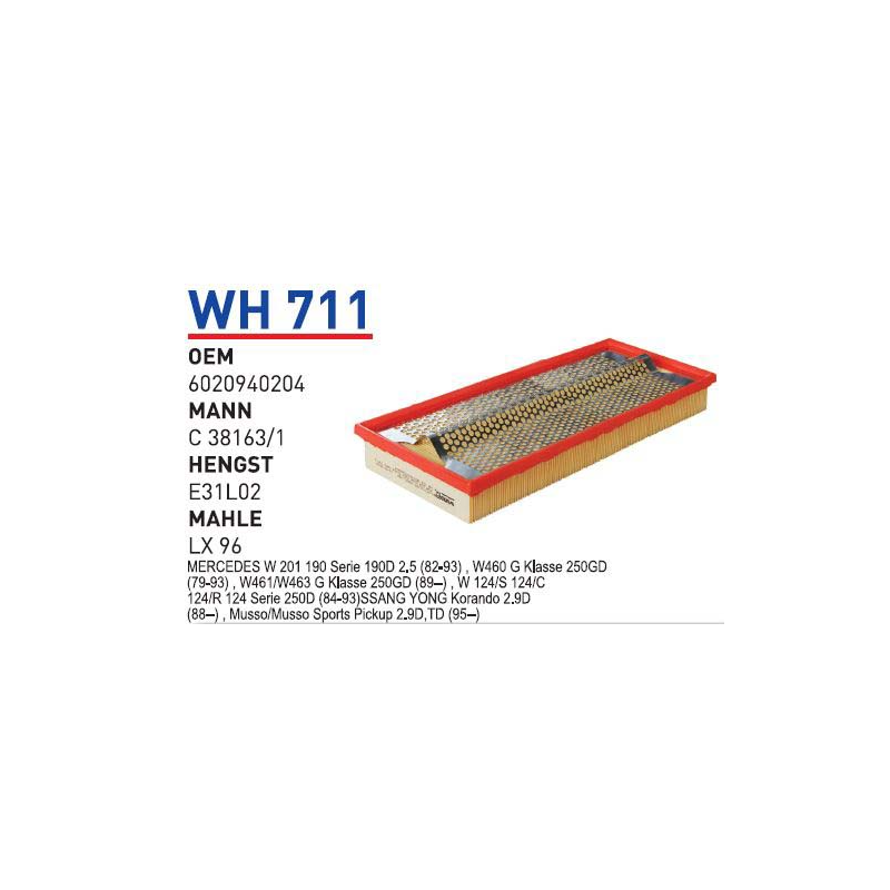 Wh711 Oem 6020940204 Mercedes 201 190 D 2.5 124 250 D 2.5 Otomobil hava filtre air filter