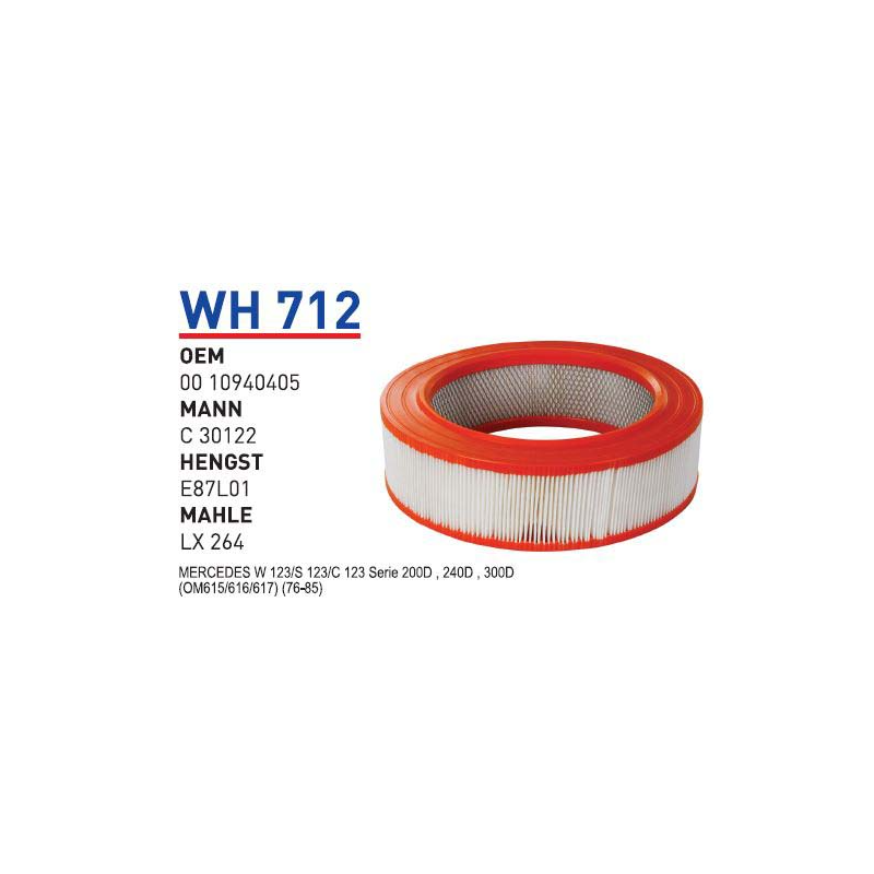 Wh712 Oem 0010940405 Mercedes 123 200 D 240 D 300 D Otomobil hava filtre air filter