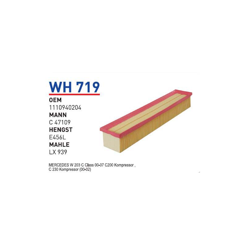 Wh719 Oem 1110940204 Mercedes 203 C 200 Kompressor Otomobil hava filtre air filter