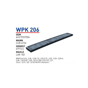 Wpk206 Oem 64319257504 BMW 3 SERiE E46 Otomobil polen filtre pollen filter