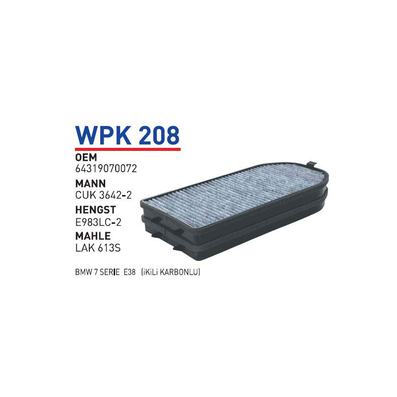 Wpk208 Oem 64319070072 Otomobil polen filtre pollen filter