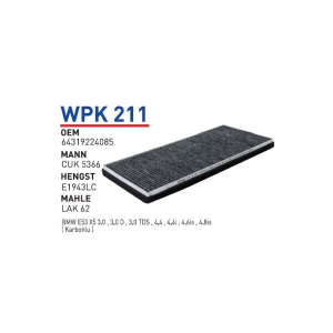 Wpk211 Oem 64319224085 BMW X5 E53 Otomobil polen filtre pollen filter