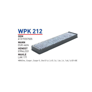 Wpk212 Oem 61319257505 Mini cooper-mini one Otomobil polen filtre pollen filter