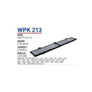 Wpk213 Oem 64319142115 BMW 1 SERIE-3 SERIE E90 Otomobil polen filtre pollen filter
