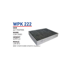 Wpk222 Oem 64119237555 BMW 1 (F20/F21) BMW 3 (F30/F31) Otomobil polen filtre pollen filter