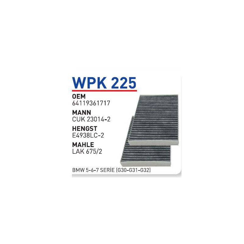 Wpk225 Oem 64119361717 BMW 5-6-7 SERIE (G30-G31-G32) Otomobil polen filtre pollen filter
