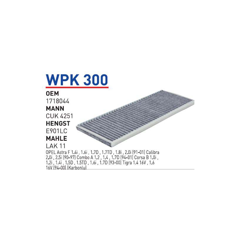 Wpk300 Oem 1718044 Opel astra F calibra combo A Otomobil polen filtre pollen filter