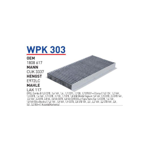 Wpk303 Oem 1808617 Opel combo B corsa C signum Otomobil polen filtre pollen filter