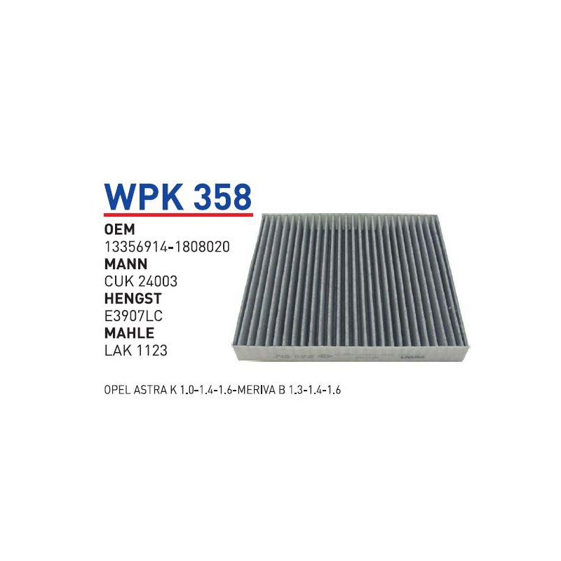 Wpk358 Oem 13356914 Oem 1808020 Opel astra K meriva B Otomobil polen filtre pollen filter