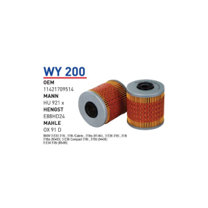 Wy200 Oem 11421709514 BMW 3.16 i E30-E36 M40 Otomobil yağ filtre oil filter
