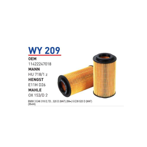 Wy209 Oem 11422247018 BMW E46 320 D-E39 520 D M47 Otomobil yağ filtre oil filter