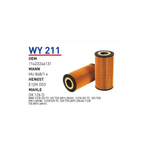 Wy211 Oem 11422246131 BMW E34 525 TD-E39 525TD-E38 525TD M51 Otomobil yağ filtre oil filter