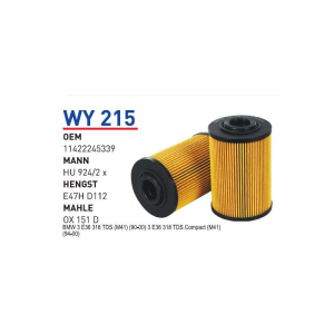Wy215 Oem 11422245339 BMW E36 318 TDS M41 Otomobil yağ filtre oil filter