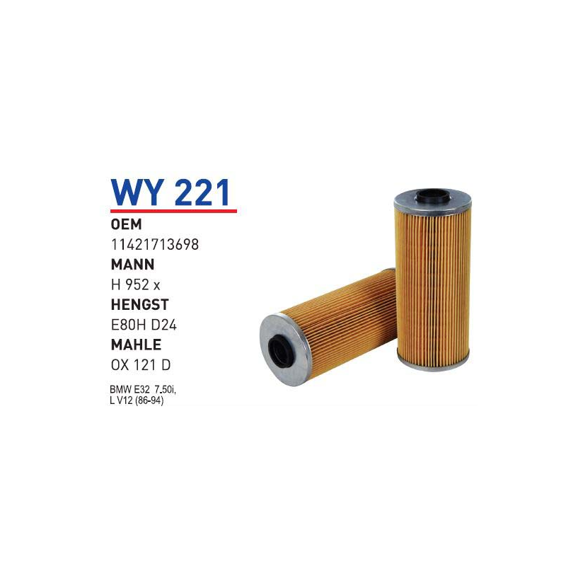 Wy221 Oem 11421713698 BMW 7 SERIE E32 M70 Otomobil yağ filtre oil filter