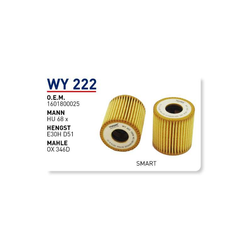 Wy222 Oem 1601800025 Smart Otomobil yağ filtre oil filter