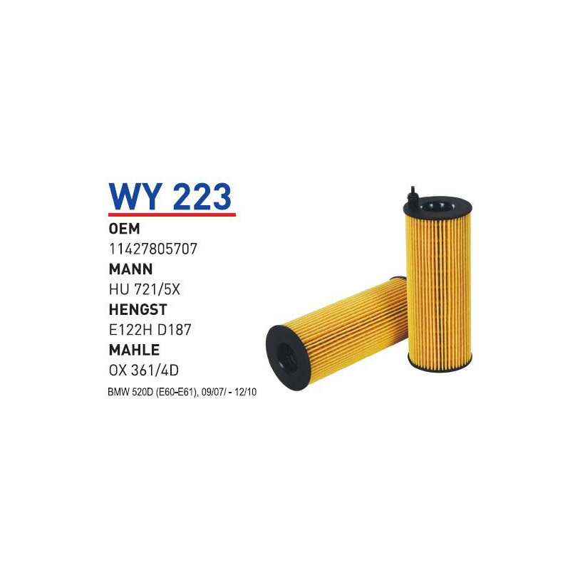 Wy223 Oem 11427805707 BMW 520 D (E60-E61) 09/07-12/10 N47 Otomobil yağ filtre oil filter
