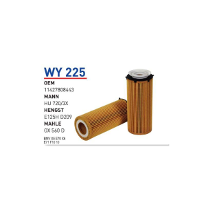 Wy225 Oem 11427808443 BMW X5 E70-X6 E71-E90-91-92-93-F 10 10 Otomobil yağ filtre oil filter