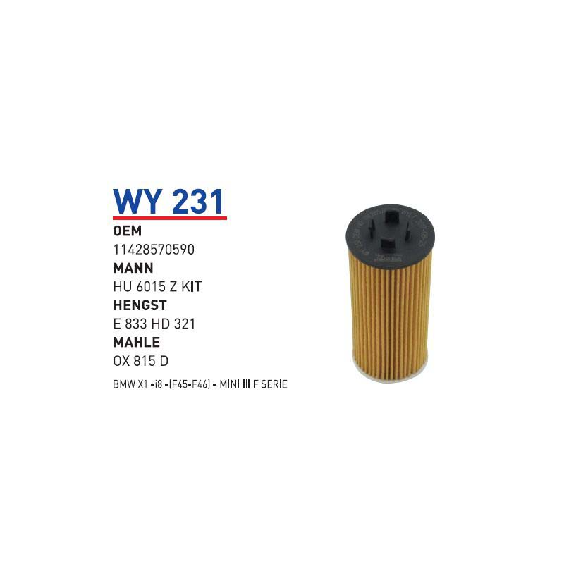 Wy231 Oem 11428570590 BMW X1-I 8-(F45-F46)-MINI III F SERIE Otomobil yağ filtre oil filter