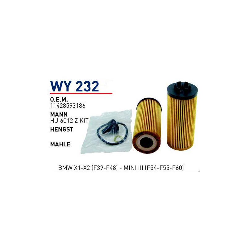 Wy232 Oem 11428593186 BMW X1-X2 (F39-F48)-MINI III (F54-F55-F60) Otomobil yağ filtre oil filter