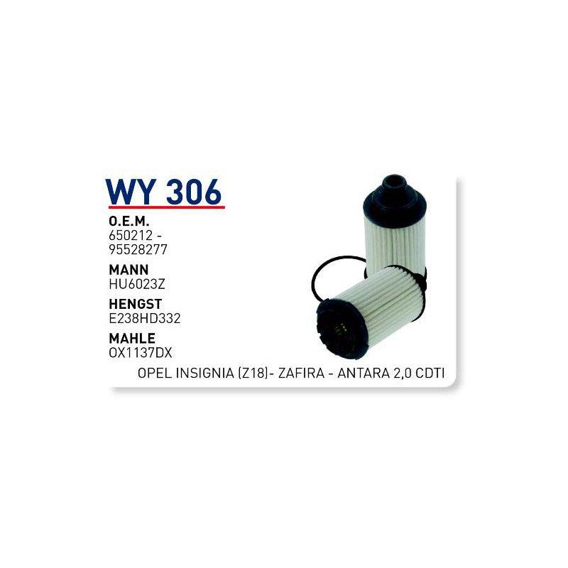 Wy306 Oem 650212 Oem 95528277 Opel Insignia (Z18) zafira antara Otomobil yağ filtre oil filter