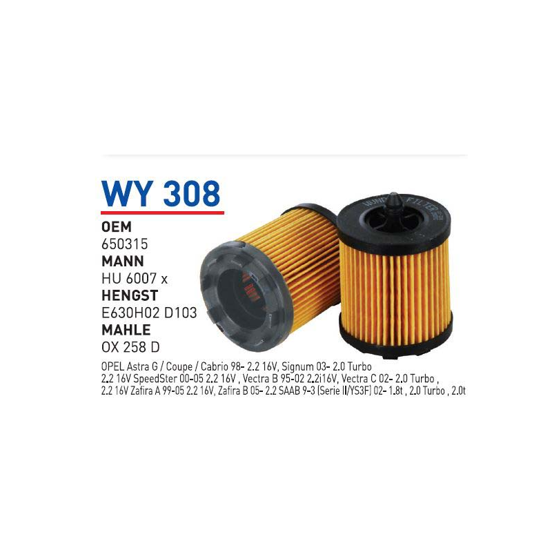 Wy308 Oem 650315 Opel vectra corsa Otomobil yağ filtre oil filter