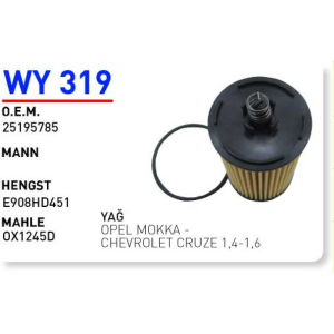 Wy 319 Oem 25195785 Opel mokka chevrolet cruze Otomobil yağ filtre oil filter