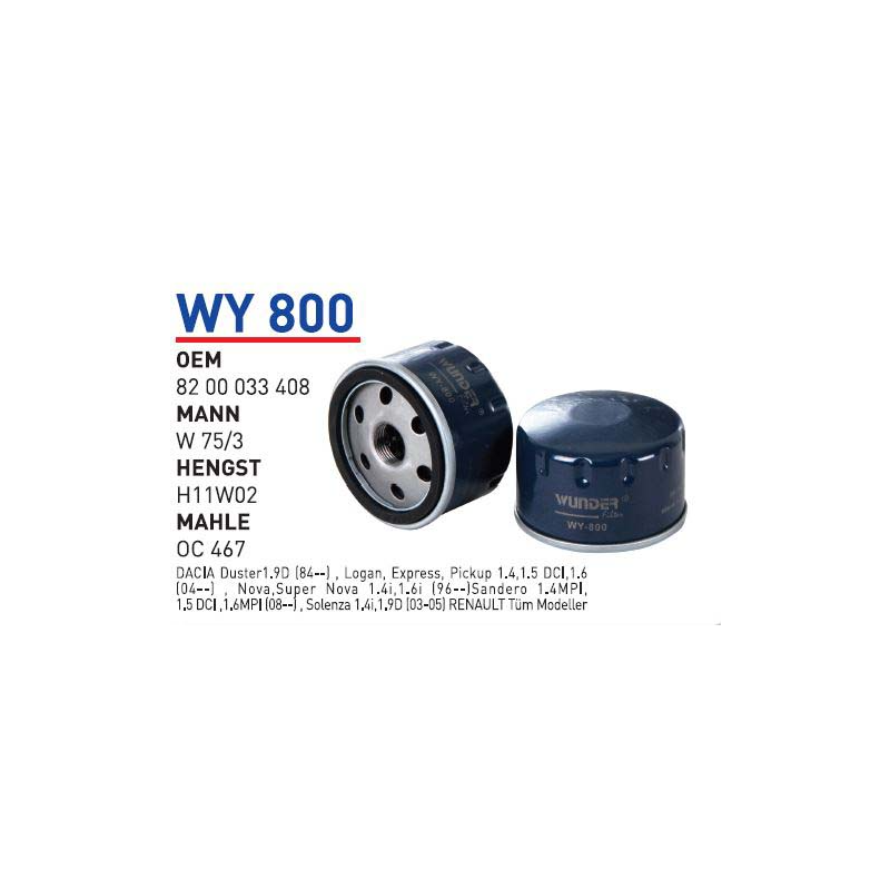Wy800 Oem 8200033408 Opel vivaro Otomobil yağ filtre oil filter