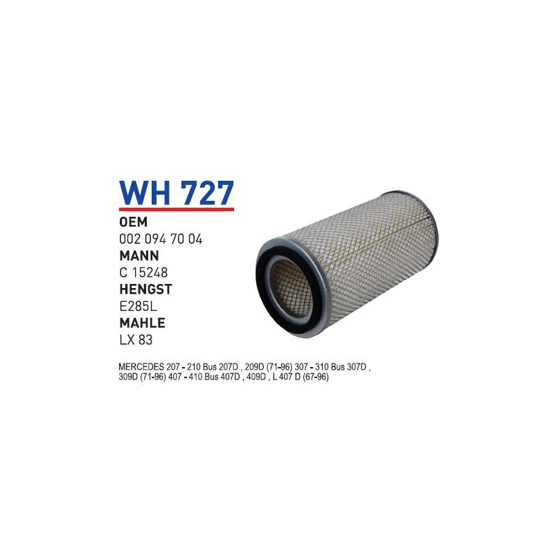 Wh727 Oem 0020947004 Mercedes 207 bus Otomobil hava filtre air filter
