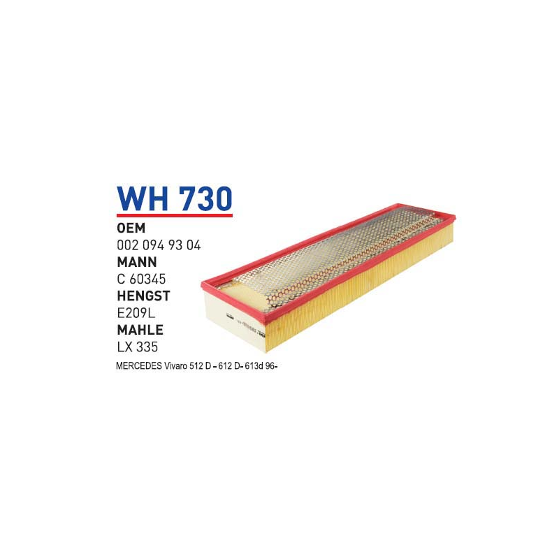 Wh730 Oem 0020949304 Mercedes vivaro 512D 612D 613D 96 Otomobil hava filtre air filter