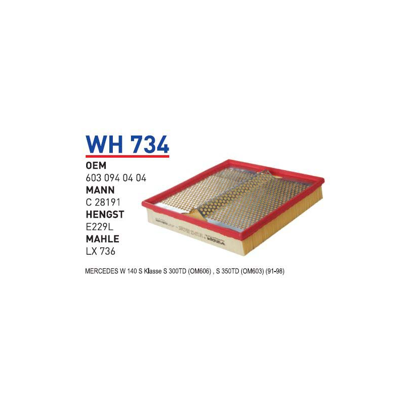 Wh734 Oem 6030940404 Mercedes 140 S Klass S 300 TD Otomobil hava filtre air filter