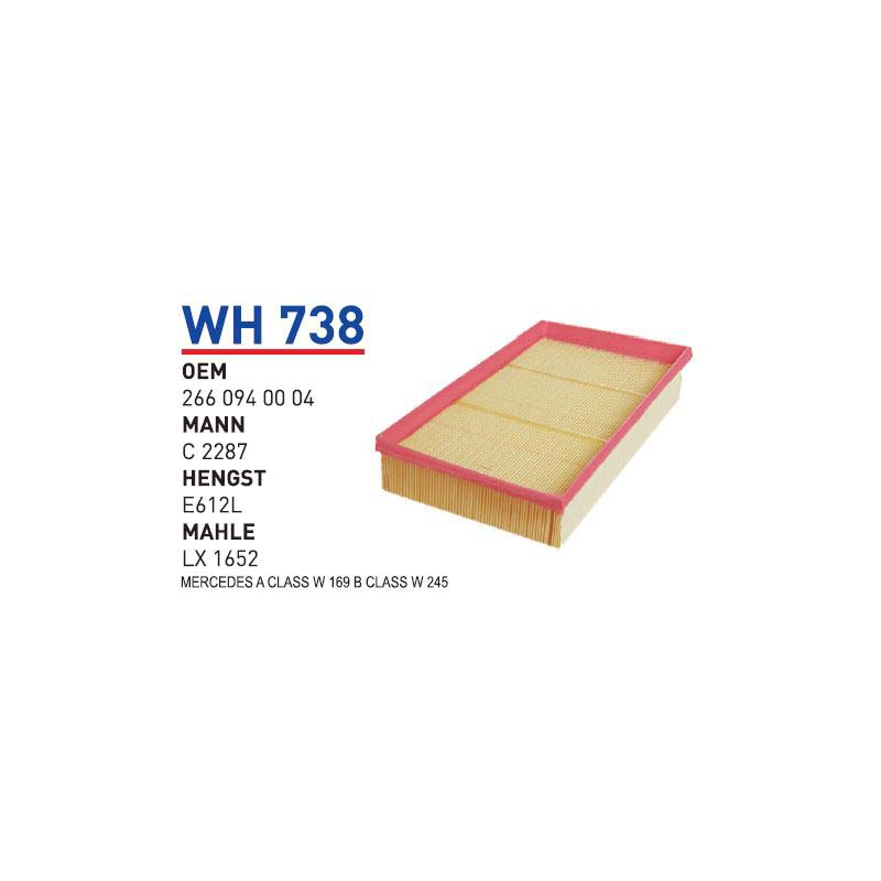 Wh738 Oem 2660940004 Mercedes A klasse W169 B klasse W245 Otomobil hava filtre air filter