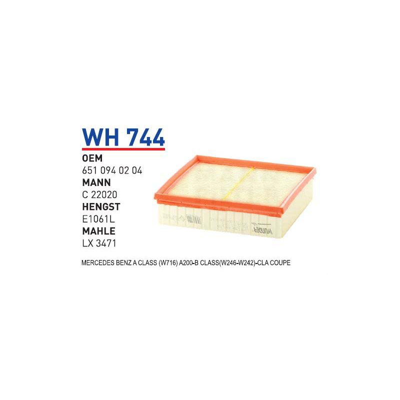 Wh744 Oem 6510940204 Mercedes Benz A class (W716) A200 B class Otomobil hava filtre air filter