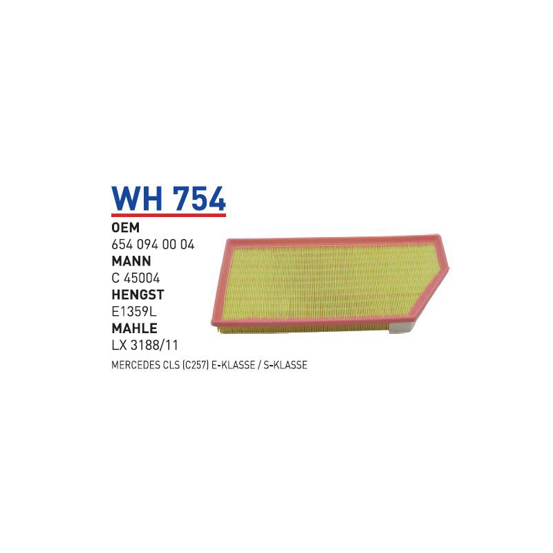 Wh754 Oem 6540940004 Mercedes Cls (C257) E Klasse S Klasse Otomobil hava filtre air filter