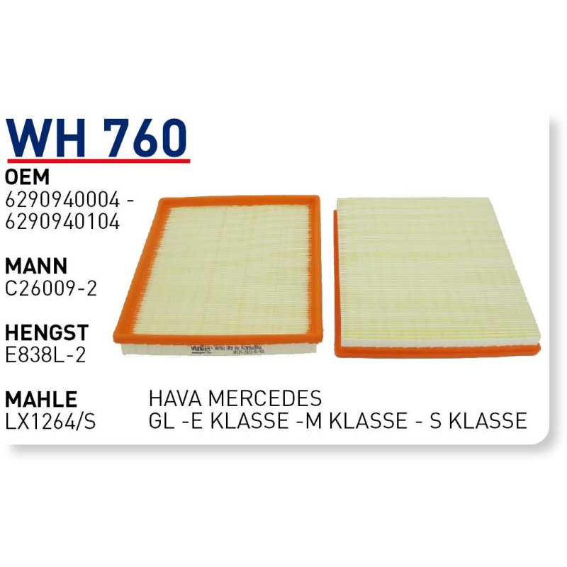 Wh760 Oem 6290940004 Mercedes Gl E Klasse M Klasse S Klasse Otomobil hava filtre air filter