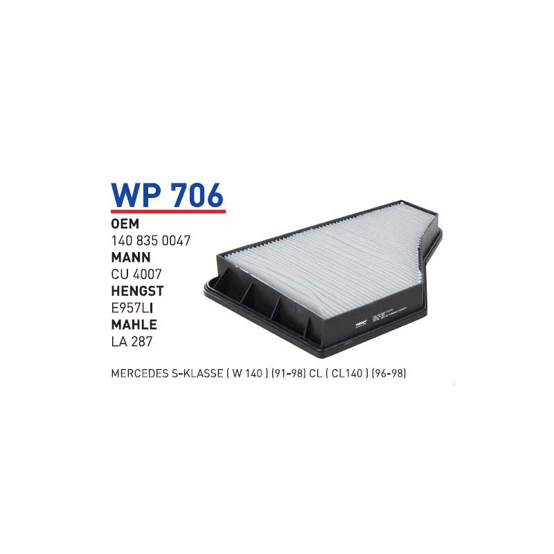 Wp706 Oem 1408350047 Mercedes 140 S klass Otomobil polen filtre pollen filter