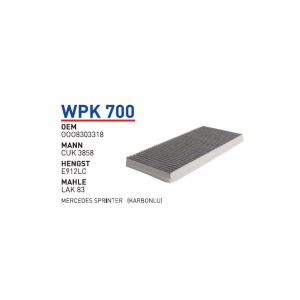 Wpk700 Oem 0008303318 Mercedes sprinter Otomobil polen filtre pollen filter