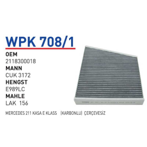 Wpk708/1 Oem 2118300018 Mercedes 211 E Klass Otomobil polen filtre pollen filter