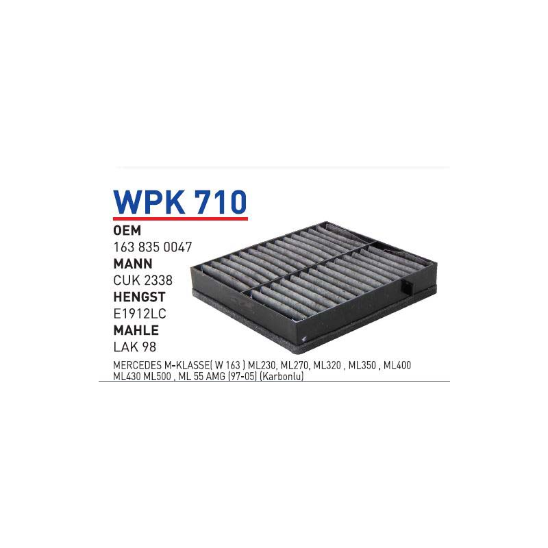 Wpk710 Oem 1638350047 Mercedes 163 ML 320 ML 230 ML 430 Otomobil polen filtre pollen filter