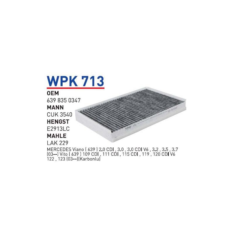 Wpk713 oem 6398350347 Mercedes vito II viano otomobil polen filtre pollen filter