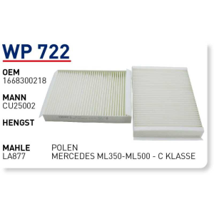 Wp722 oem 1668300218 Mercedes ML 350 ML 500 c klasse otomobil polen filtre pollen filter