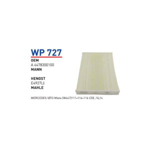 Wp727 oem A4478300100 Mercedes vito mixto otomobil polen filtre pollen filter