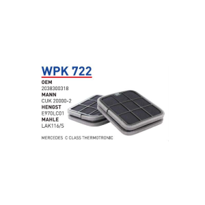 Wpk722 oem 2038300318 Mercedes c classe c200-c220-c320 thermotronic otomobil polen filtre pollen filter