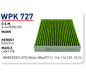 Wpk727 oem A4478300100 Mercedes vito mixto otomobil polen filtre pollen filter