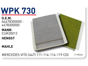 Wpk730 oem A4478300000 oem 4478300000 Mercedes vito otomobil polen filtre pollen filter