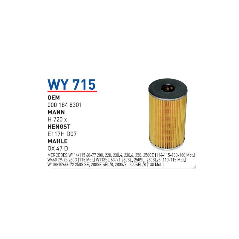 Wy715 oem 0001848301 Mercedes 115-200-220-230.4 otomobil yağ filtre oil filter