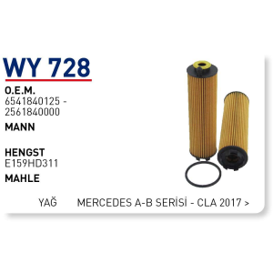 Wy728 oem 6541840125 Mercedes a-b-serisi cla 2017 otomobil yağ filtre oil filter