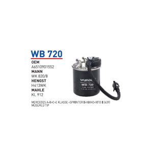 Wb720 oem A6510901552 Mercedes a-b-c-e-klasse-sprinter II viano-vito II (639) otomobil yakıt filtre dizel fuel filter diesel